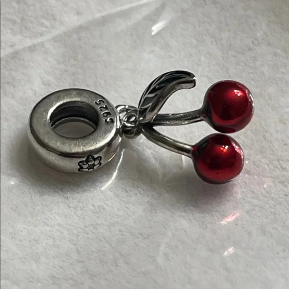Cherry fruit dangle charm fits Pandora bracelet or necklace S925 Sterling Silver - Picture 4 of 5